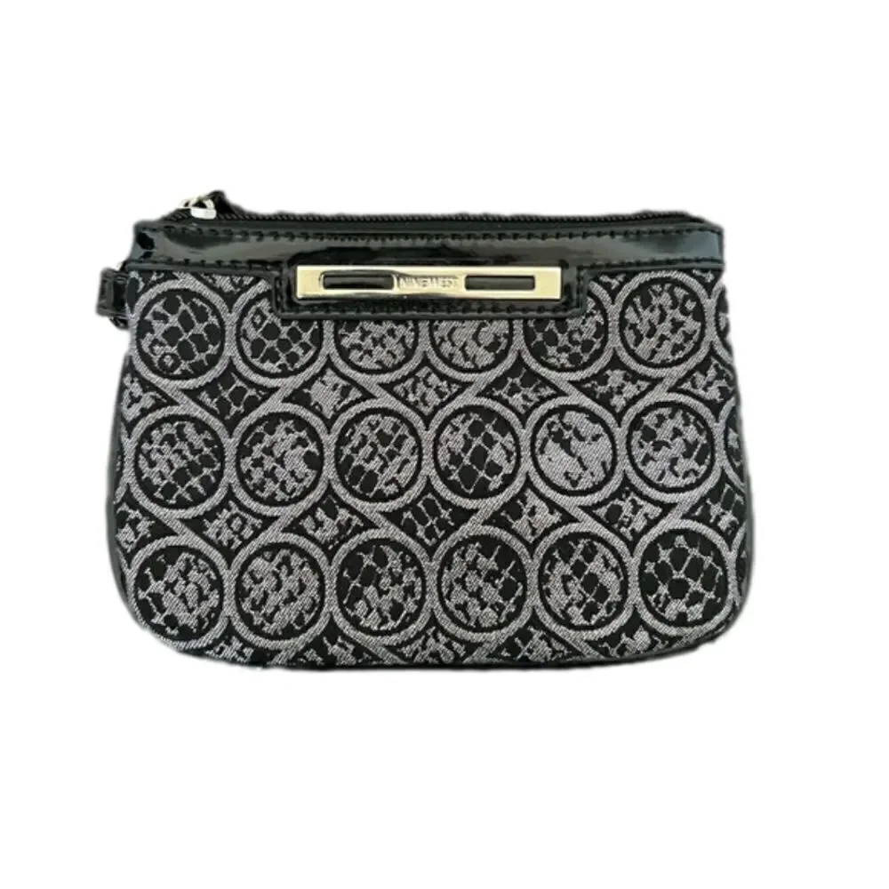 Nine West Black Gray Wristlet Zip Pouch Wallet Clutch Small Purse Strap